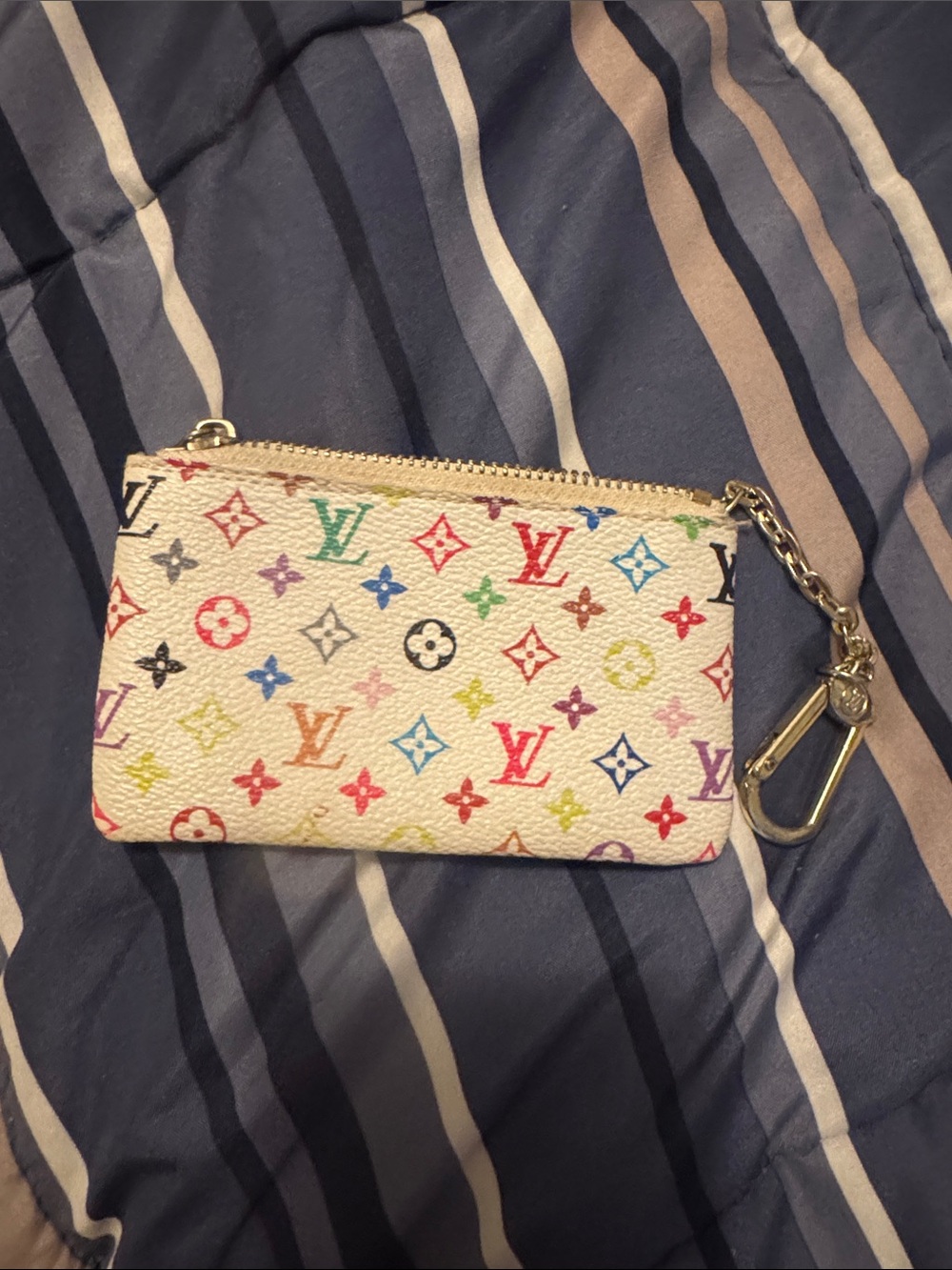 Louis Vuitton Multicolor Monogram White Canvas Key Pouch with Gold Hardware